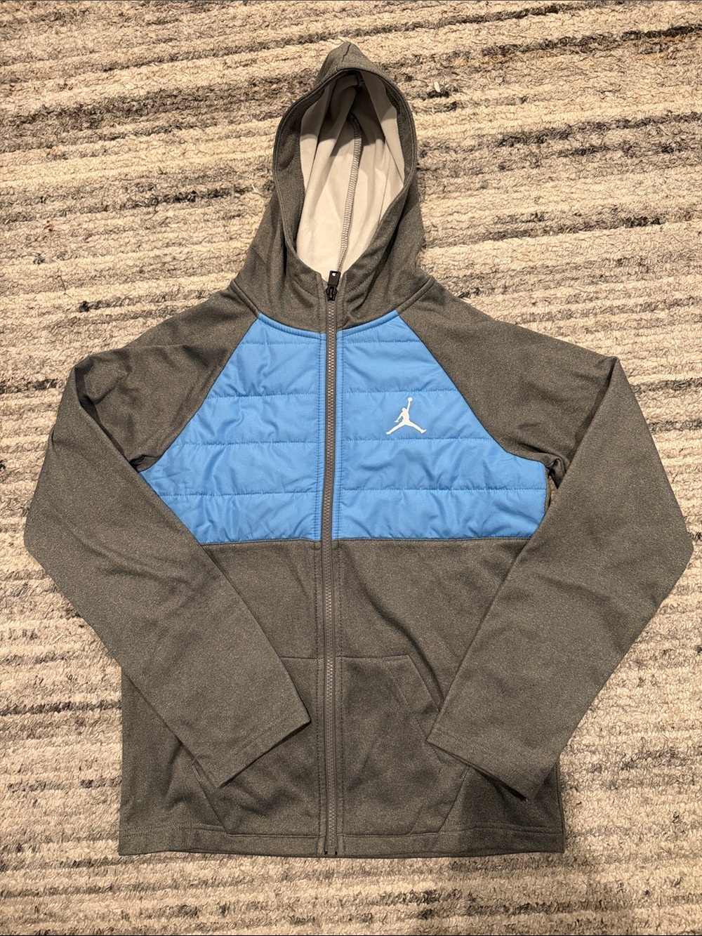 Jordan Boys Gray & Carolina Light Blue Hooded Full-Zip Performance Jacket